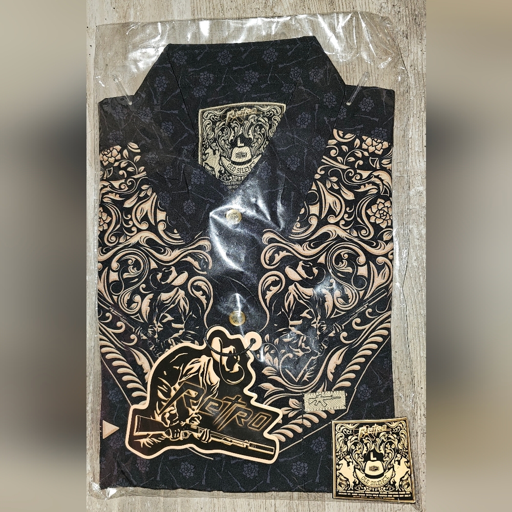 Retro Rifle "Old Silence" Large Pearl Snap Button Down Shirt